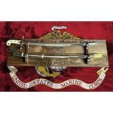 Marine Corps NCO Sword Wall Display Mount, Walnut Wood with Laser Engraving, Military Ceremonial Sword Holder