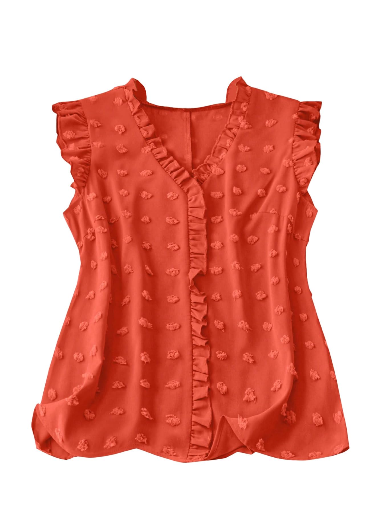 Photo 1 of SOLY HUX Women's Plus Size Blouse Swiss Dots V Neck Ruffle Sleeveless Vacation Casual Summer Tops Plain Burnt Orange Large Plus