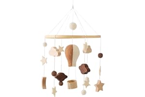 OESSUF Baby Mobile for Crib, Nursery Bassinet Boho Mobiles Wooden Portable Cribs Toys Hanging, Girl Boys Gifts for Infant Bedroom Furniture Accessories Decor- Hot Air Balloon