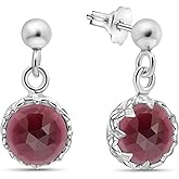 925 Sterling Silver Gemstone Earrings for Women - Silver Drop Earrings for Women - Birthstone Earrings for Women - Small Dainty Earrings for Women - Gemstone Jewelry