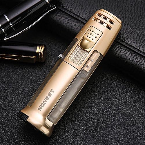 Windproof Jet Torch Lighter For Baking BBQ Welding with Flame Lock Gas Refillable Gas Turbo Lighter (Gas Not Included) (Gold 2#)