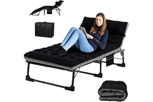 soliles Camping Sleeping Cot,5-Position Folding Cot,Lounge Chair with Mattress,Folding Sleeping Cot with Carrying Bag,Camping Cots for Adults, Heavy Duty Lounges Chairs for Outside, Beach, Lawn