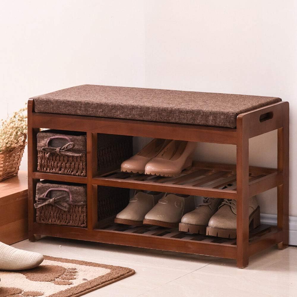 Shoe rack Change shoes stool 2 layers simple solid wood shoes storage