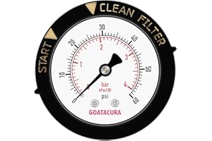 GOATACURA 0-60psi/bar Start and Clean Filter Pressure Gauge, 2" Dial Size, 1/4" NPT Center Back Mount, Pool Filter Gauge, for Measuring Swimming Pool, Spa, Aquarium Water Pressure