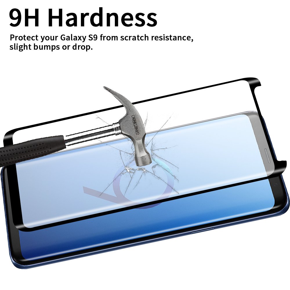 Tembin S9 Curved Edge Glass Screen Protector, 2 Pack Full Adhesive [ Leather Case Friendly ] Premium HD Clear Full Coverage Screen Film Dust Free Anti Scratch Screen Cover for Samsung Galaxy S9