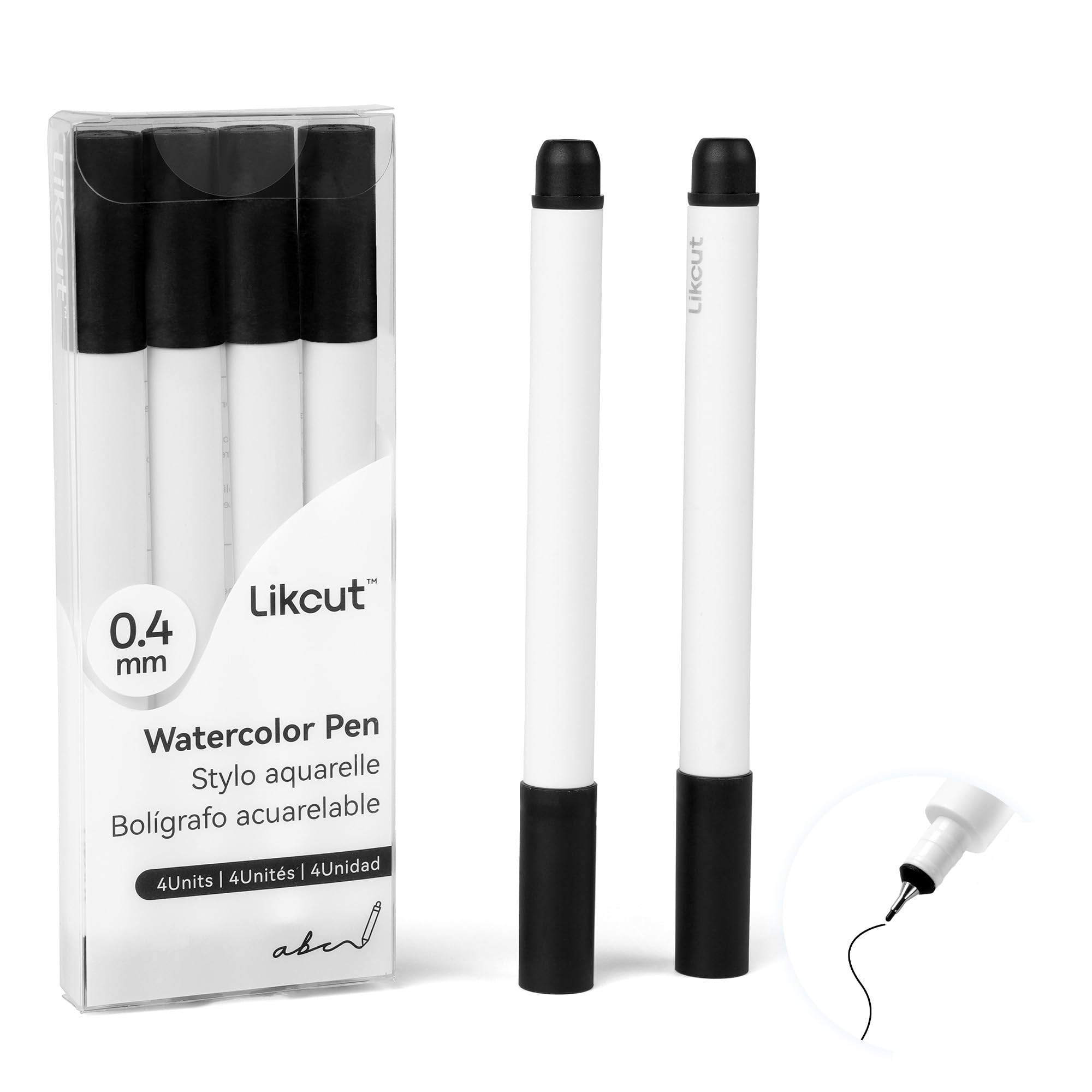 LIKCUT Fine Point Pens 0.4mm, Black Watercolor Ink Pen, Marker Pen Set of 4 Pack 0.4 tip for Writing, Drawing, Coloring, Stickers Labeling, 4 Black Pens Accessories Compatible with Cricut Joy Mahcine