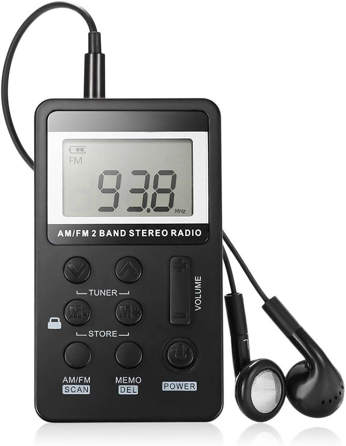 Ibeston AM FM Stereo Radio Portable Mini Digital Tuning USB FM Radio Digital Frequency with LCD Display Lanyard and Earphone Black