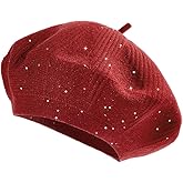 Century Star Sequin Beret Hats for Women Classic Knitted Lady French Stylish Beret for Girls Solid Color Beanie