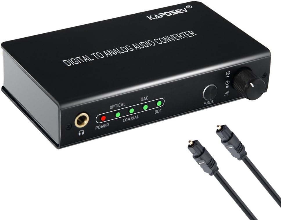 Kaposev DDC Audio Converter Digital to Digital/Analog 2-IN-1 Audio Adapter,Converts Coaxial Toslink to Toslink or Stereo RCA L/R & 3.5mm Jack Headphone,Volume Can be Adjustable