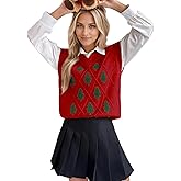 wihnsinop Christmas Tree Sweater Vest for Women V Neck Sleeveless 2025 Ribbed Knit Casual Loose Pullover Tank Tops
