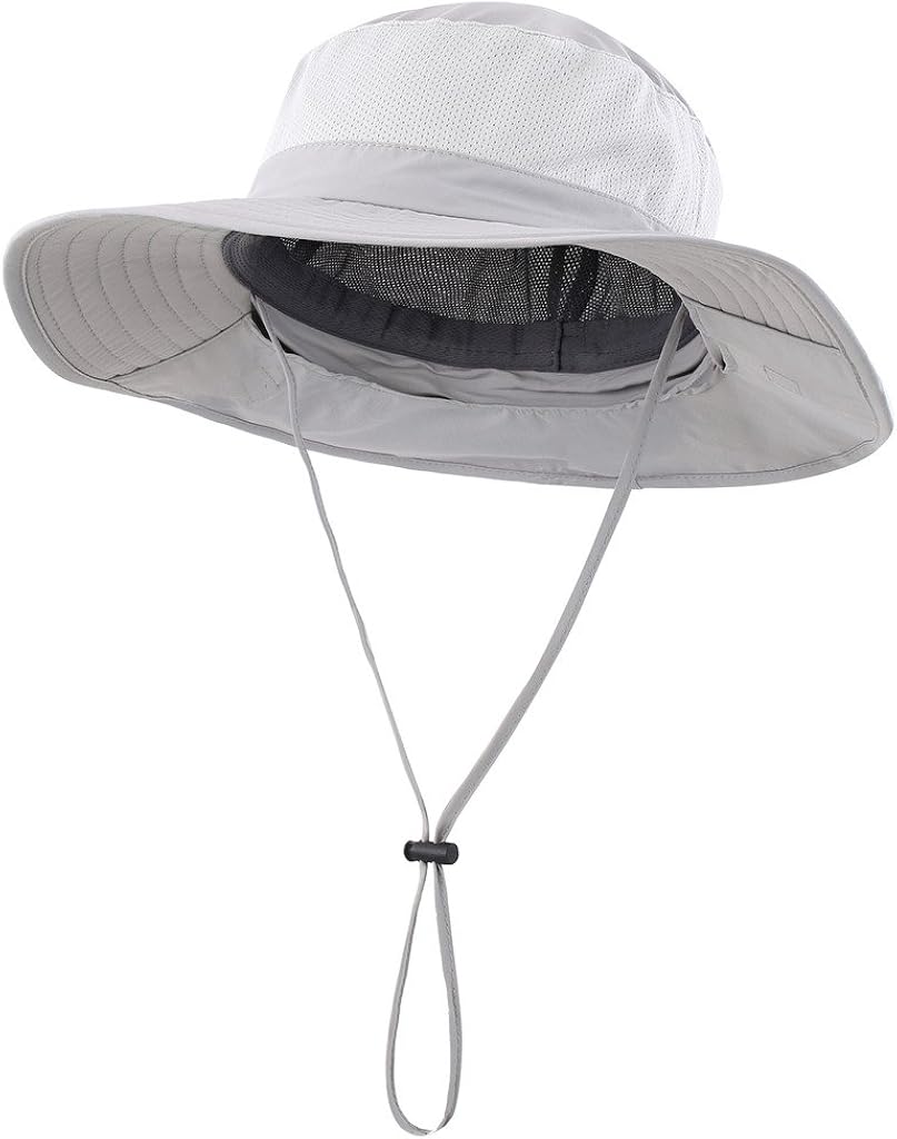 Home Prefer Mens Sun Hat with Flap Summer Neck Cover Foldable Fishing Cap Wide Brim Sun Protection Hat Light Gray: Clothing