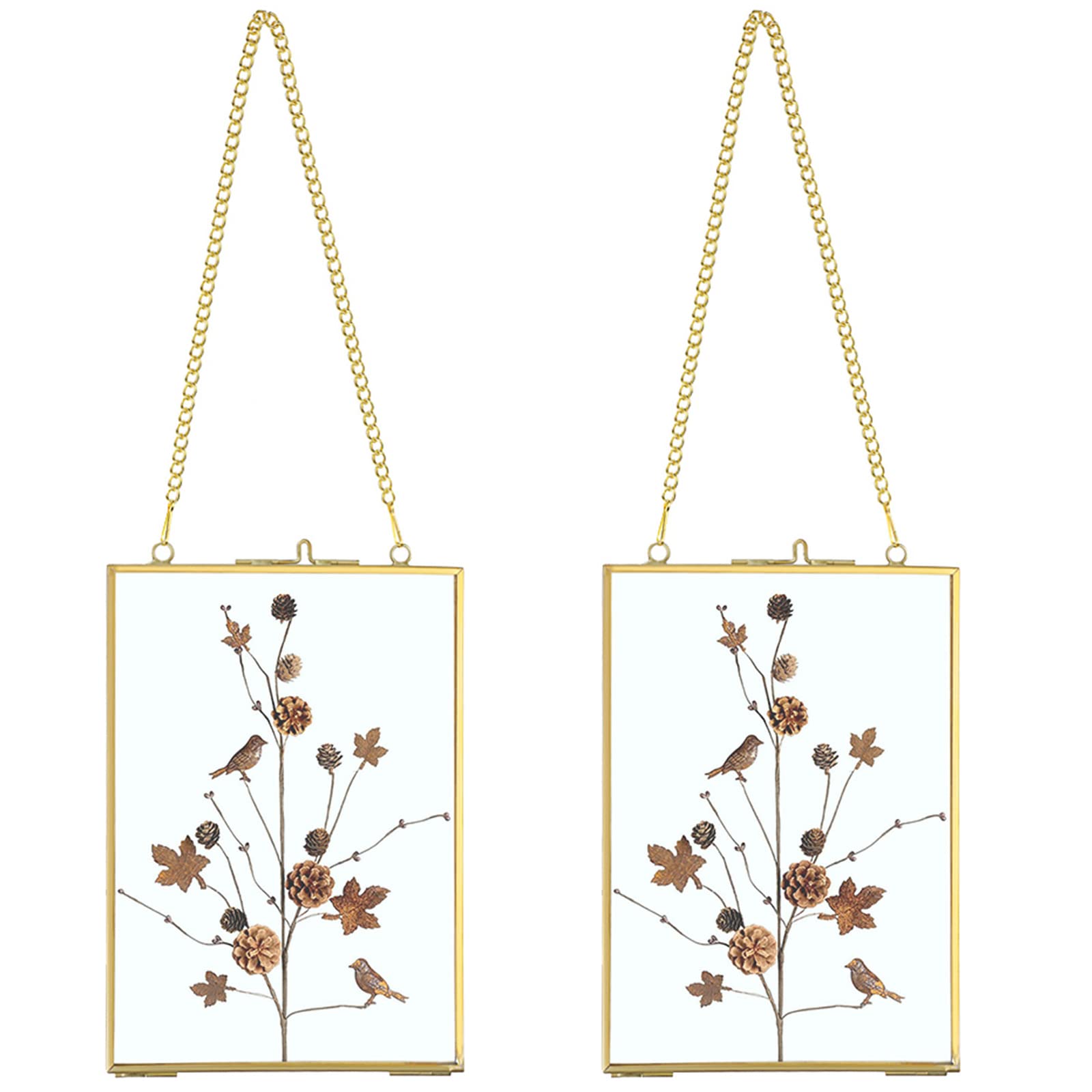 Photo 1 of JUXYES Set of 2 Brass Wall Hanging Photo Frame, Glass Hanging Picture Artwork Display Frame, Double Glass Floating Frame Style Gallery Wall Frame for Photo Picture Poster etc