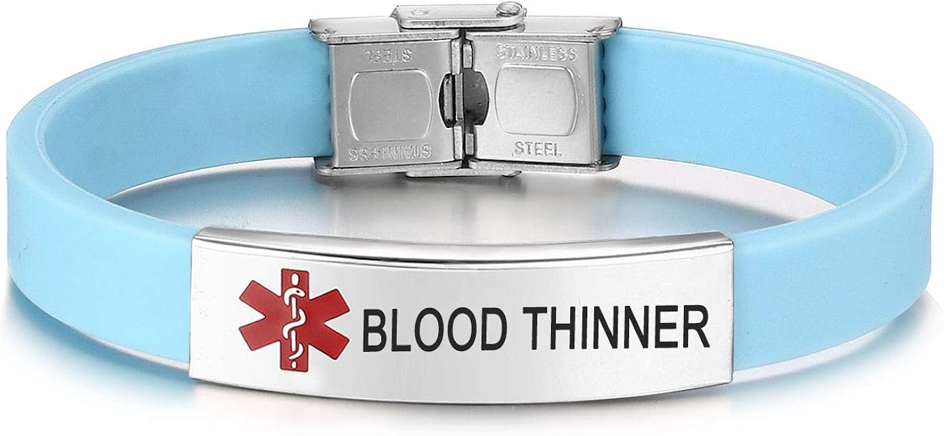 JF.JEWELRY PreEngraved Blood Thinner Medical Alert ID Bracelet for Men