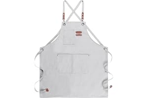 MIKI WELL Apron For Men With Large Porckets - Adjustable otton Canvas Cross Back Heavy Duty,for Woodworkers, Blacksmiths