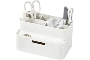 BLUE GINKGO Compact Desk Organizer – Small 5-Compartment, Half Drawer Storage – Pen Holder, Stationery Organizer for Desktop, Vanity, Shelf (Made in Korea, White)
