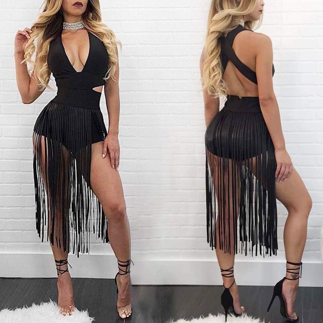 Victray Leather Black Skirts Tassel Waist Chain Belts Punk Waist Body Accessory Festival Costume for Women and Girls: Clothing