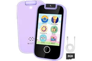 TKECWOB Kids Phone Toy Christmas Birthday Gifts for Girls Age 3-6 Touchscreen Kids Smart Phone with Flip Camera Music Alarm Paint Games Alphabet Learning Toy for 3 4 5 6 7 Year Old Girl with 8G SD Card Purple