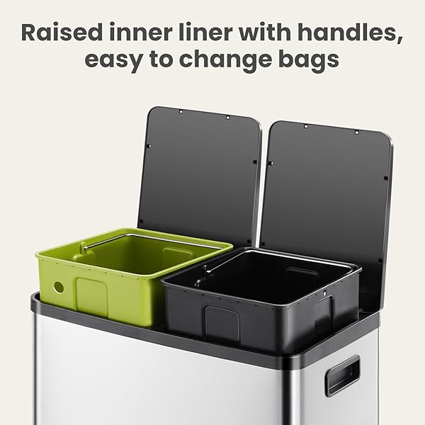 ELEVON KITCHEN TRASH CAN WITH LID, 2 X 8 GALLON GARBAGE CAN, WITH SOFT-CLOSE FOOT PEDAL AND REMOVABLE INNER BUCKET, 60 LITER LARGE STAINLESS WASTE BIN FOR BATHROOM BEDROOM HOME OFFICE