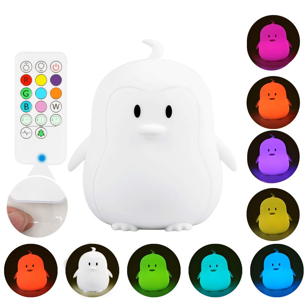 Penguin Night Light for Kids, Cute Baby Nightlights,Rechargeable Nursery Lamp with Touch Sensor and Remote Control,Color Changing Light for Infant or Toddler,Birthday Gift for Baby Girls/Boys
