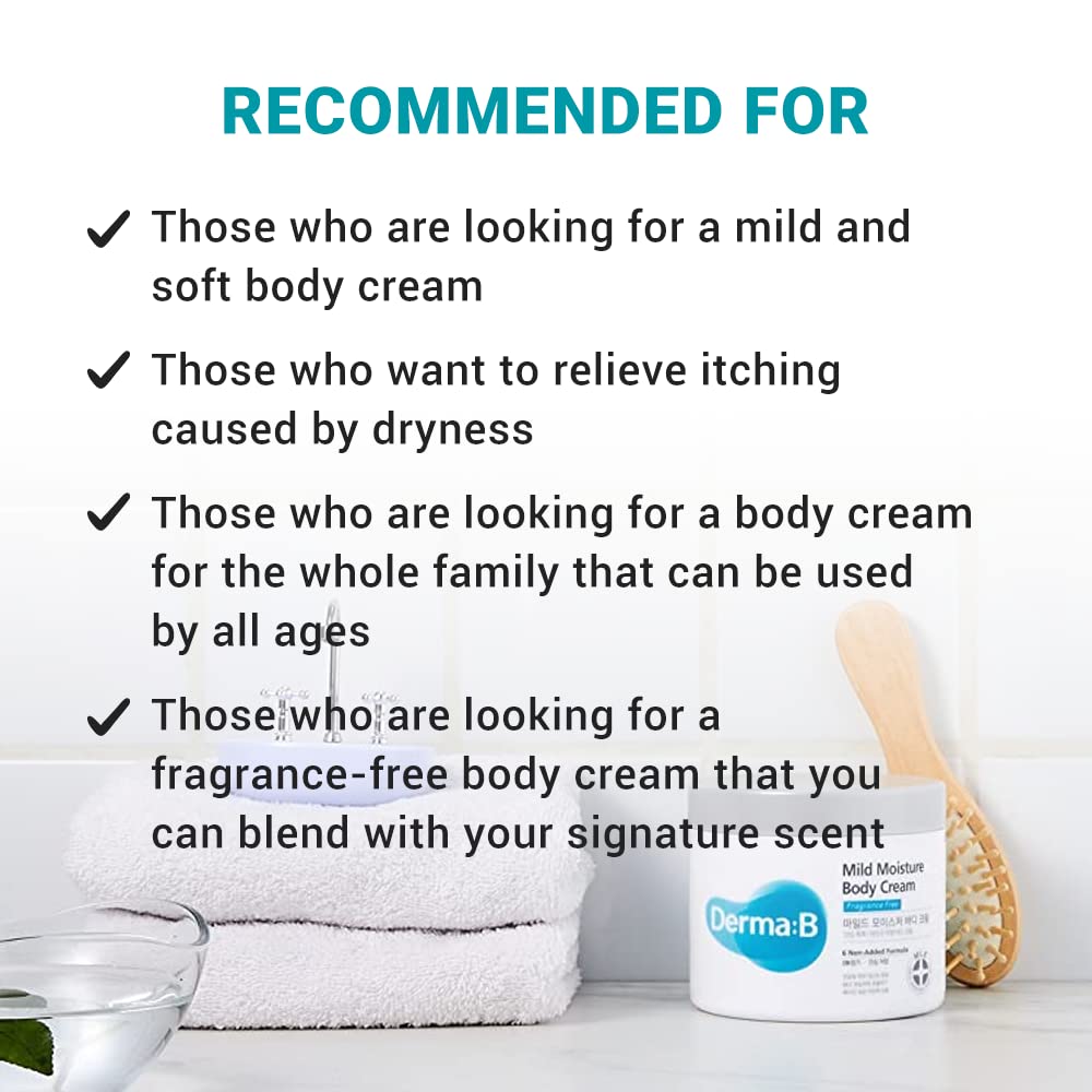 Derma B Mild Moisture Body Cream, Fragrance-Free Non-Irritating Body Moistuzer for Dry & Sensitive Skin with Camellia Oil, Unscented Fast-Absorbing Moisturizing Korean Skincare,14.54 Fl Oz,430ml