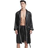 Haseil Men's Luxurious Kimono Robe with Shorts Silk Satin Bathrobes Lightweight Long Sleeve Sleepwear Set