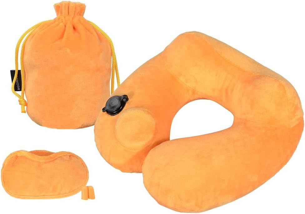 JJOBMOON Travel Pillow Inflatable Neck Pillow U Shape Neck Pillow Inflatable Manual Head Pillow Hump Design Support Head and Neck Soft Portable Storage Bag for Airplanes Travel,Car,Driving (Yellow)