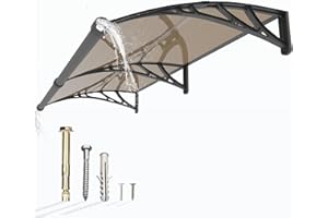 GUANSU-CN Window Awning Door Canopy 40"x80", Awnings for Doors Polycarbonate Cover Patio Door Awning UV Rain Snow Sunlight Protection Hollow Sheet with Separate Drainage Sink, Black Bracket & Brown Board