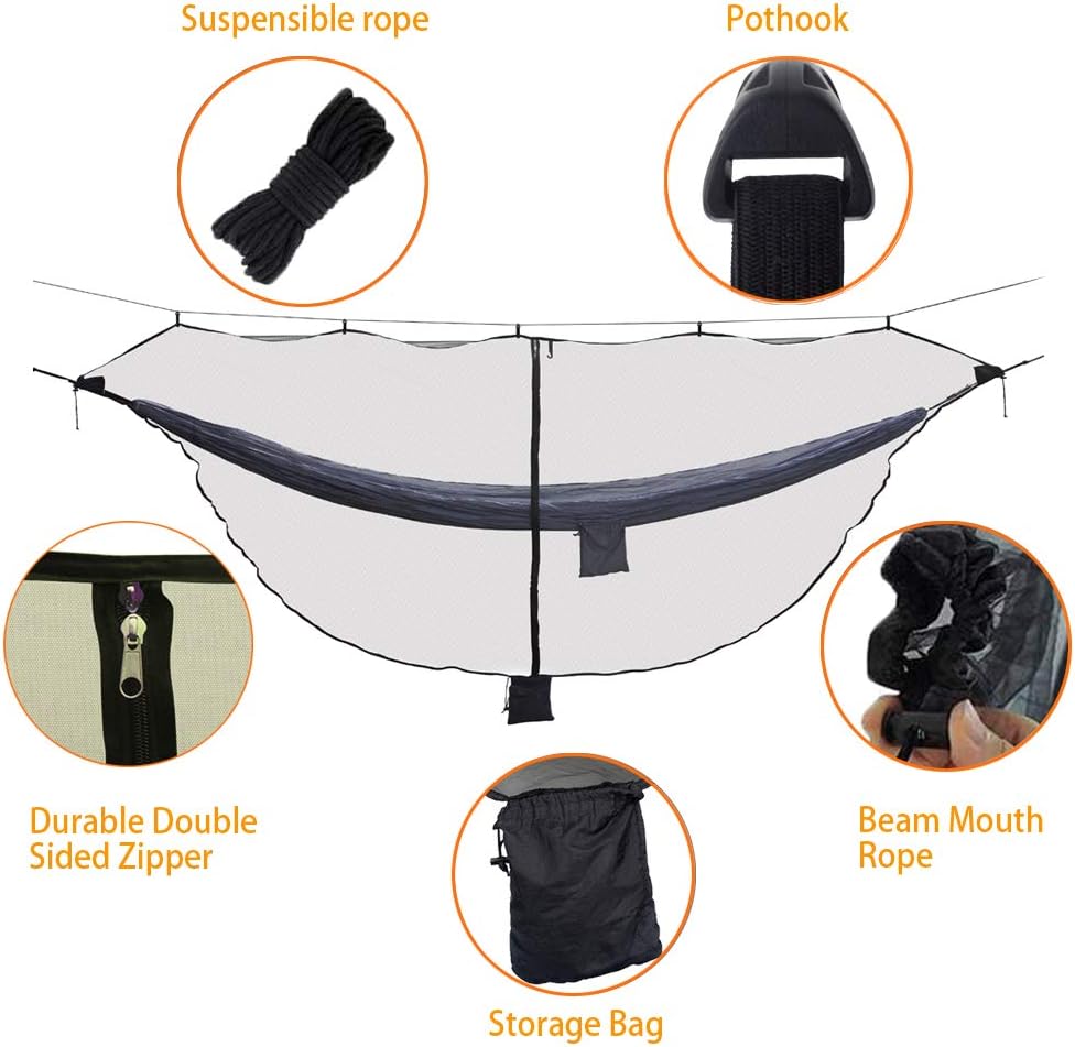 Hammock Net Camping Net Fits for All Camping Hammocks, Polyester Netting for 360 Degree Protection and Double Sided Zipper for Easy Access: Sports & Outdoors