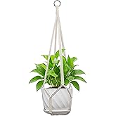 IDEEEPAN Macrame Plant Hanger, Fits 4-13 Inch Pots, Boho Hanging Plant Holder for Indoor Outdoor, 35 Inch, White (No Flowerpo