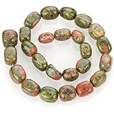 Adabele 15 Inch Natural Unakite Jasper Gemstone Tumbled Round Nugget Loose Beads 10mm-13mm Gem Stone Spacer for Craft Jewelry Making GZ4-10
