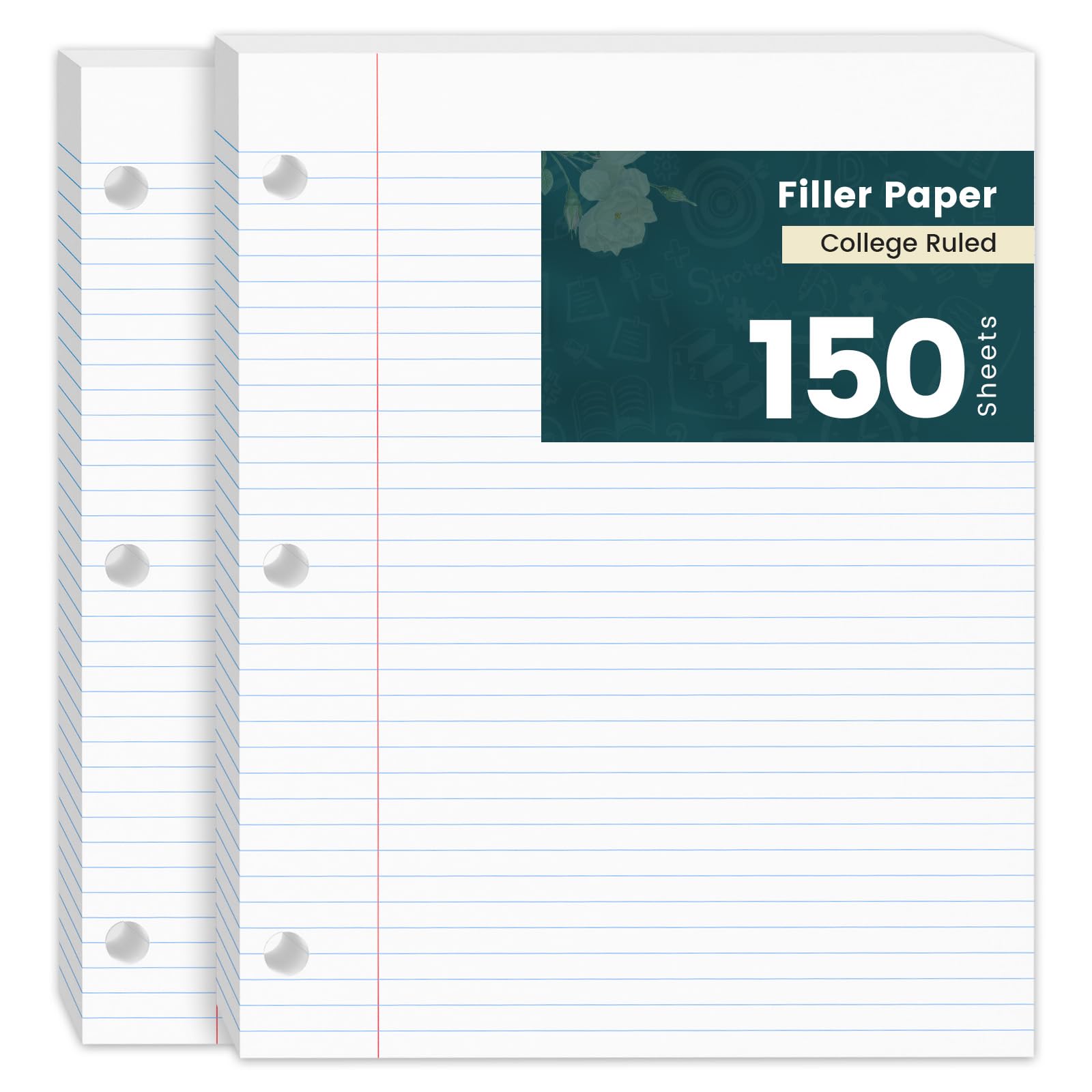 Photo 1 of 150 Sheets Loose Leaf Paper 8 x 10.5 Inch, Notebook Pads, Loose Leaf Paper College Ruled, Double-Sided Printing Lined Paper Notepad, 3-Ring Binders, 75 Sheets Per Pad, Filler Paper for Taking Notes