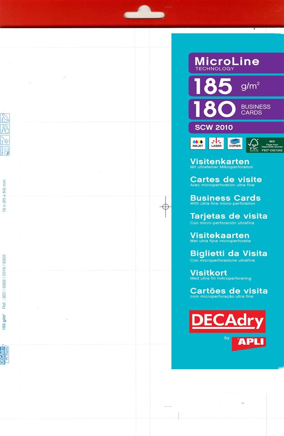 APLI White Business Cards 180 Sheets 8.5 x 5.4 cm