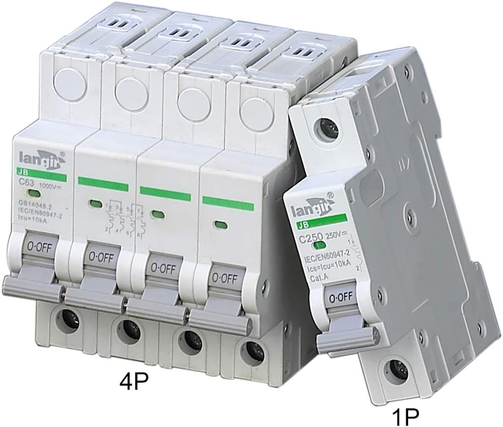 LANGIR DC Miniature Circuit Breaker 4 Poles Voltage Protector 1000V for DC and Solar Generation DIN Rail Installation (63A)