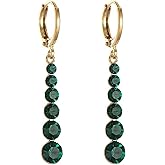 Zeshimb Long Green Crystal Drop Earrings Gold Huggie Hoop Earrings Emerald Dangle Earrings Wedding Bridal Crystal Linear Earrings Jewelry for Women