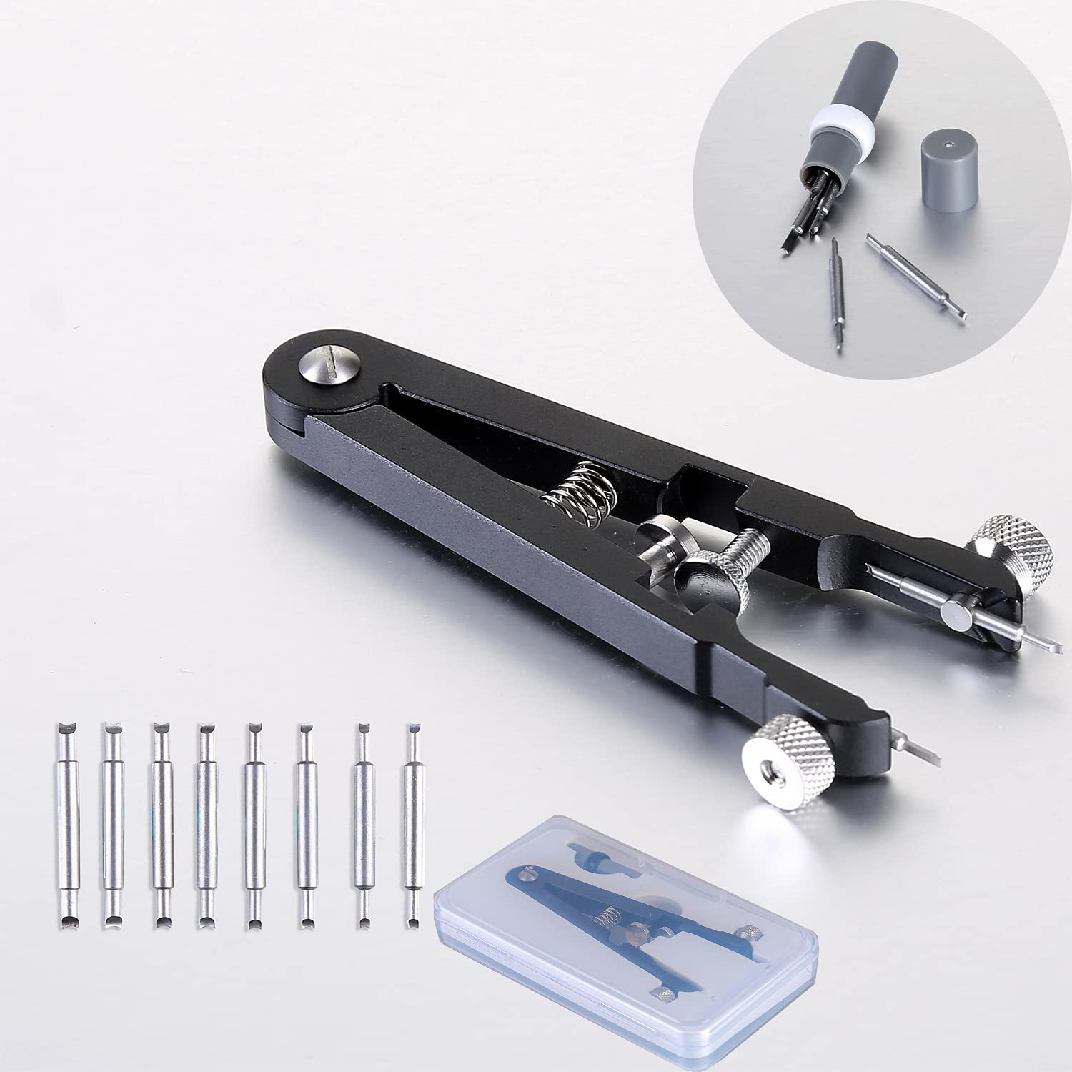 Watch Spring Bar Plier Tool, Spring Bar Tweezer, Watch Band pliers with Robust 8 Alloy Steel Pins, Watch Band Pins Replacement Tool