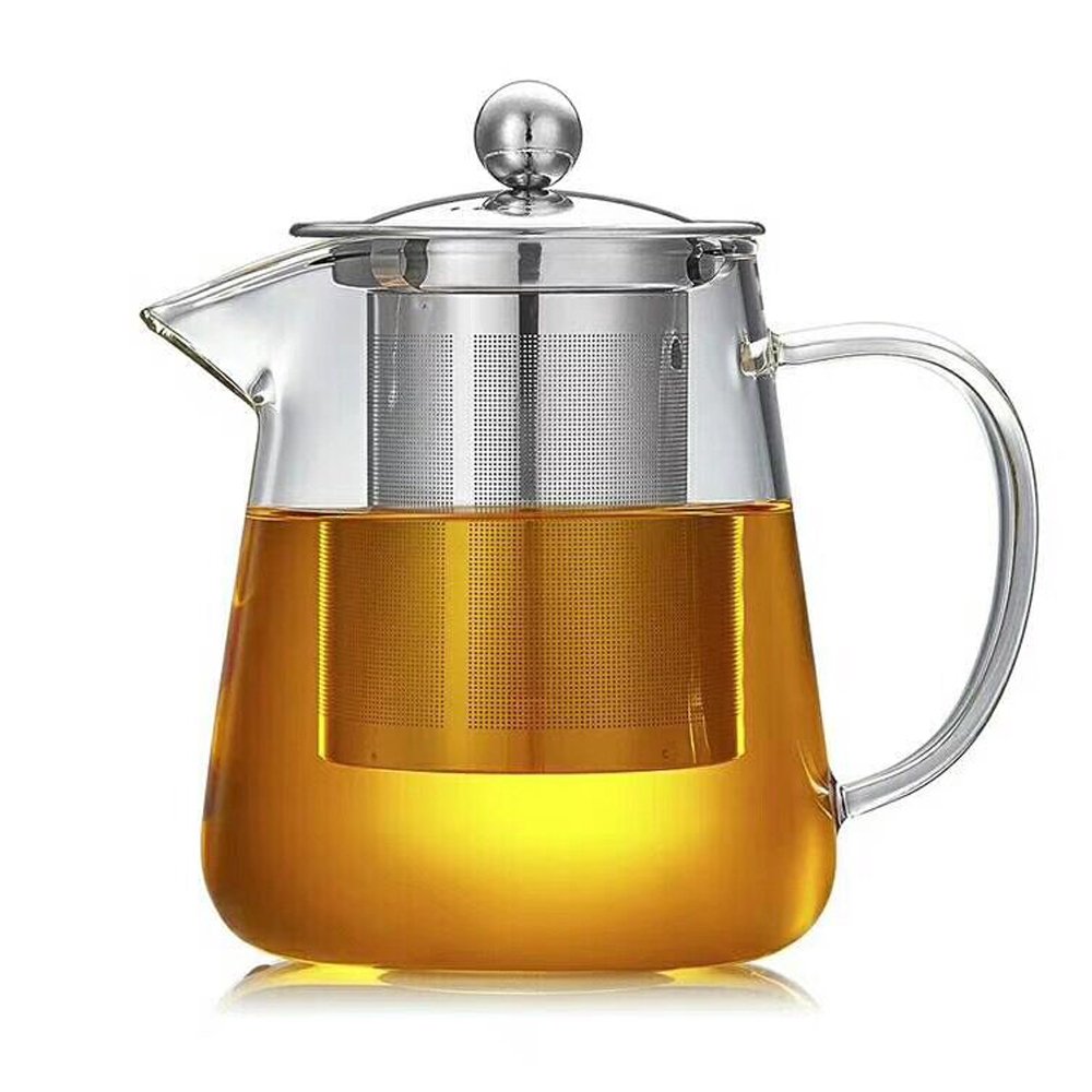 TAMUME 750ml Glass Teapot with Stainless Steel Infuser Roomy Stainless Steel Tea Strainer for Blooming Tea Teapot and Tea Service Ideal for 2 Persons