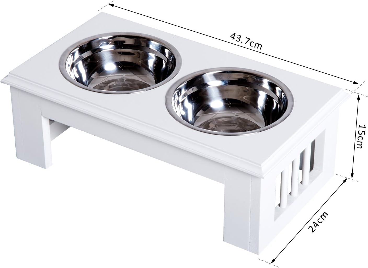 pawhut Stainless Steel Raised Dog Feeding Bowls with Stand for Extra Small and Small Dogs Elevated Twin Pet Bowls Water Food Feeder 44L x 24W x 15H cm - Image 3