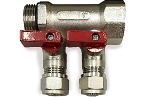 VN Infinite Quality 3/4" Plumbing PEX Manifolds w/ 1/2" Pex Ball Valves - Radiant Heat Manifold - PEX Tubing Floor Heating Manifolds - Red Handles (2 Loop Red)