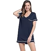 Cherrydew Womens Soft Cooling Nightshirt Short Sleeve Bamboo Viscose Nightie V Neck Lightweight Nightgown S-XXL