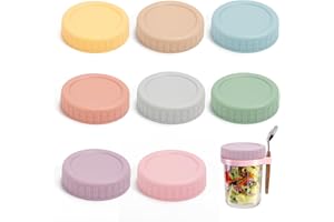 8 Pack Plastic Jar Lids, 8 Colored Reusable Jar Lid, 70mm Regular Mouth lid Compatible with Mason, Leak Proof Food Grade Stor