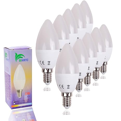 BIHRTC 10X E14 3W Schraube LED Kerze Glühbirne Leuchtmittel Warmweiß 2800-3000K C37 Kerzenlampe,Kerze Kerzenform, Energiespar