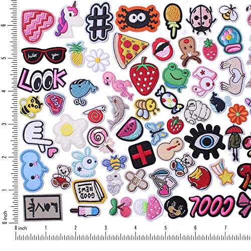 GYGYL 70pcs Assorted Size Embroidered Iron on Patches, DIY Sew Applique Repair Patch, Sew On/Iron On Patch for Jackets, Jeans, Pants, Backpacks, Clothes