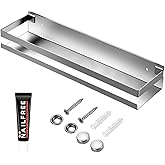 GEINIFAFA Rustproof Metal Storage Floating Shelves Wall Mounted Rectangular Shelf for Bedroom,Bathroom, Living Room, Kitchen, and Laundry Room,Nail-Free Wall-Mounted Shelves（15.75 Inch Silver）