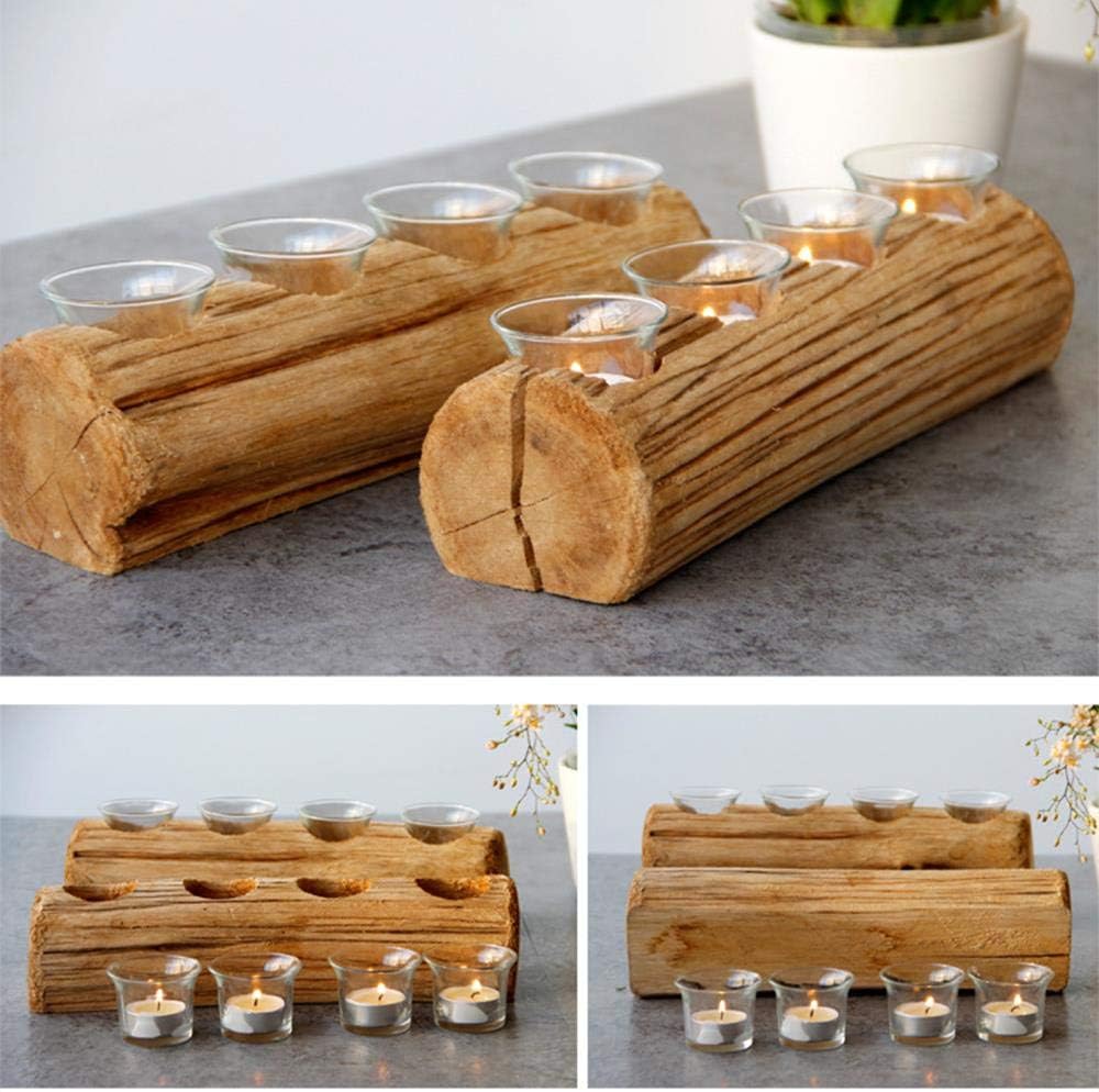 ljpxbb Candle Holders Candlestick 4 Holes European Rustic Wedding Decoration Wooden Candlesticks Tea Light Glass Candle Holders For Home Christmas Party Decora