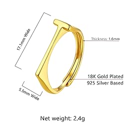 SILVERCUTE Statement Initial T Ring Gold Plated
