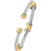 EGO VINA Multi Twisted Cable Wire Cross Bracelet For Women Men Classic Stainless Steel Fashion Stackable OPen Bangle Open Cuff Bangles Vintage Jewelry
