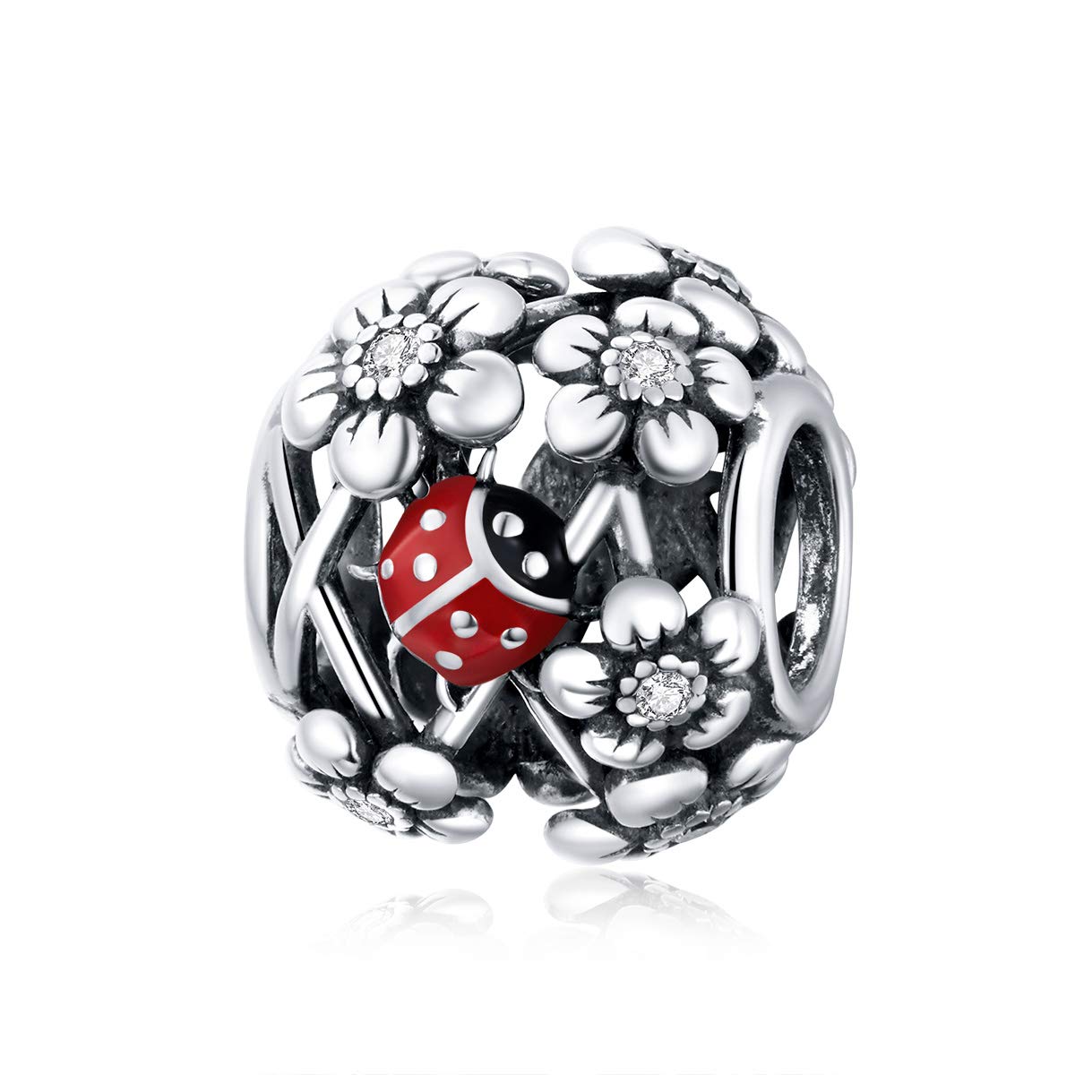 YaShuo Bird Charm Sterling Silver Fashion Jewelry Animal Charm Bead for Pandora Bracelets (Ladybug)