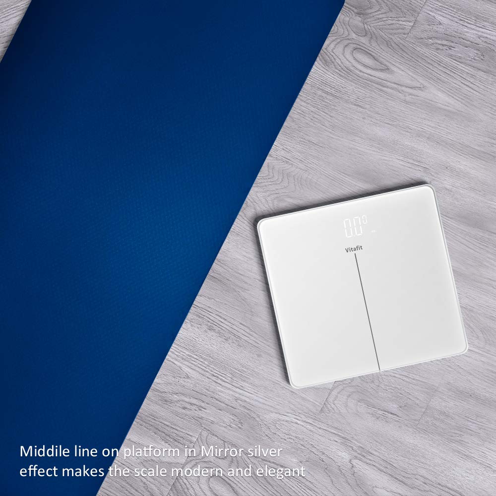 Vitafit Digitale Personenwaage Waage Körperwaage mit Helle LED Anzeige,Hochpräzisions-Sensoren und gehärtetem Weiss Glas,5kg-180kg, Elegante weiß