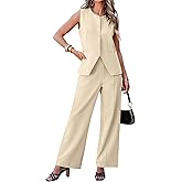 luvamia Vest Pants Suits for Women Dressy 2 Piece Business Casual Outfits Sleeveless Blazer Wide Leg Pants Pantsuit Sets