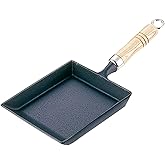 Iwachu Square Frying Pan, 18 x 15 7.5 cm, Black, Non-Stick, Wood Handle, Induction Compatible